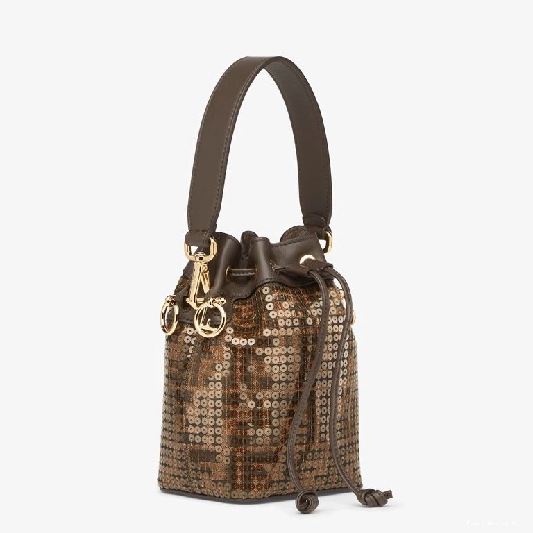 Affordable Sequins Motif Mini Bag In Bucket with Mon Tresor FF Fabric Brown Fendi 0723